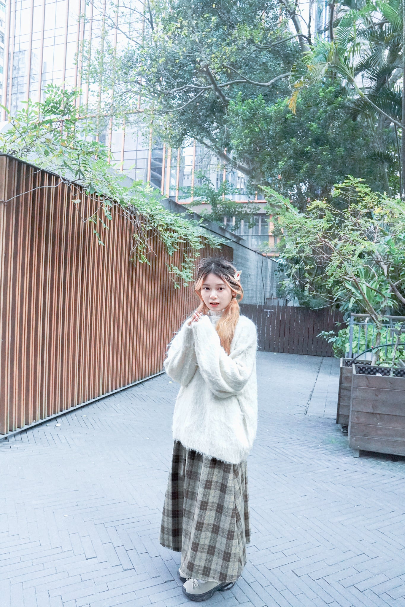 <現貨> 冬日專屬♡毛呢格紋半身長裙