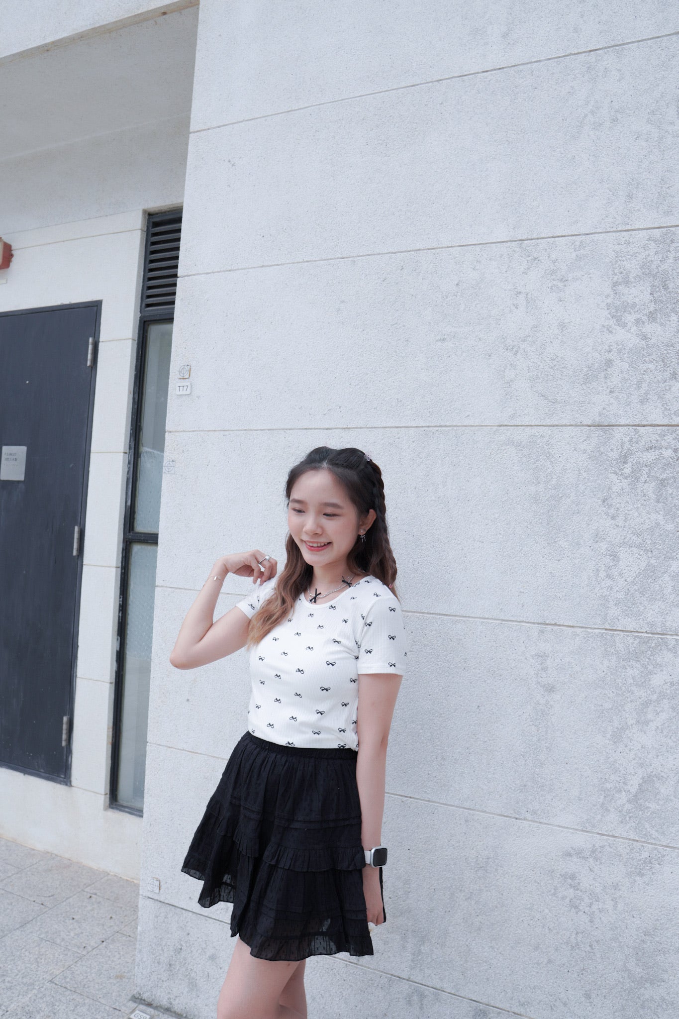 <預訂> 自家製 蝴蝶結印花短袖Crop Top|兩色入