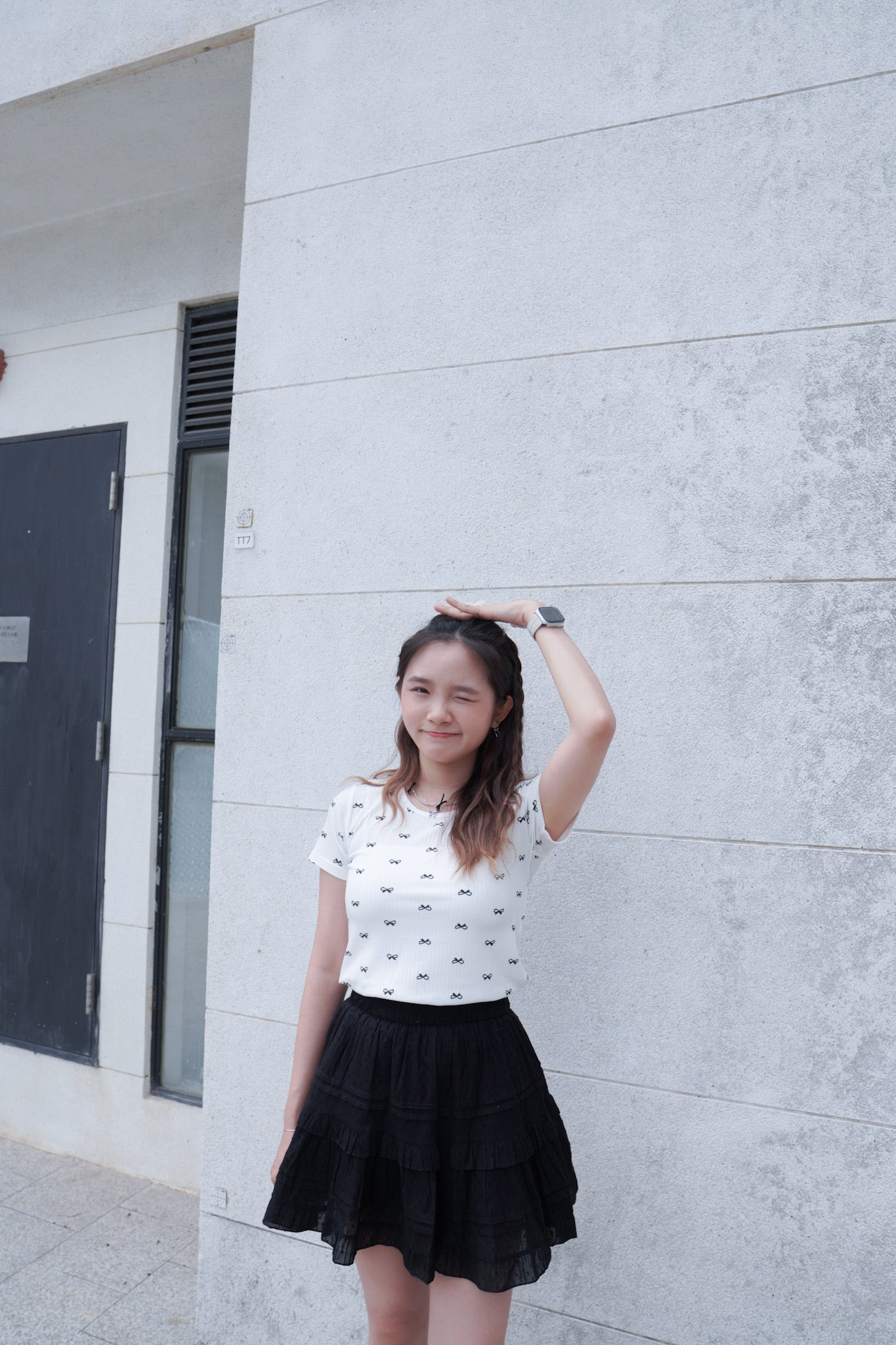 <預訂> 自家製 蝴蝶結印花短袖Crop Top|兩色入