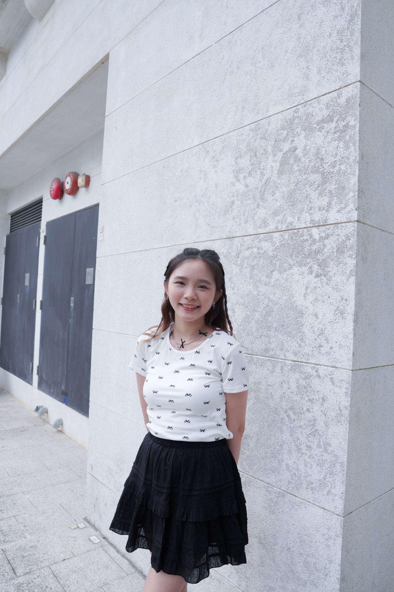 <預訂> 自家製 蝴蝶結印花短袖Crop Top|兩色入