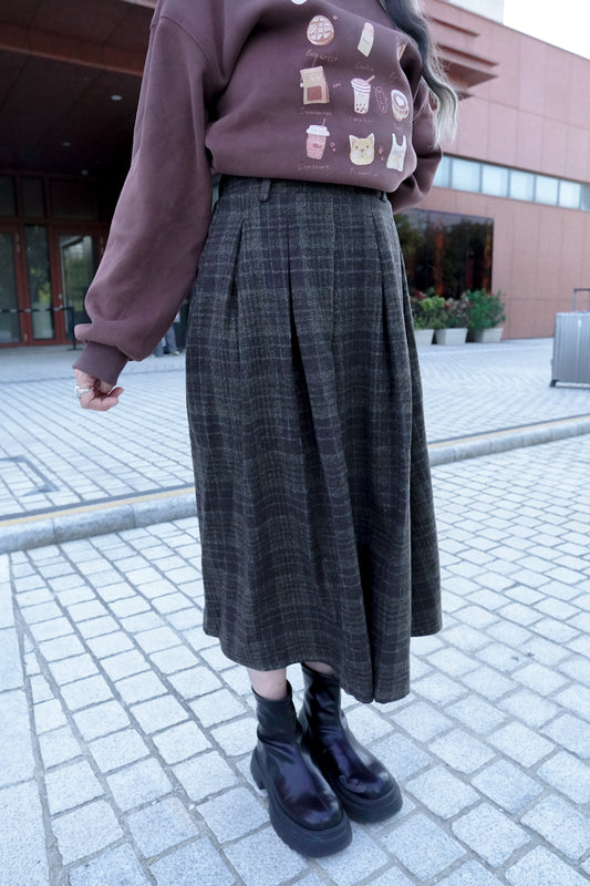 <預訂> 自家製 羊毛百褶格紋半身長裙|兩色入