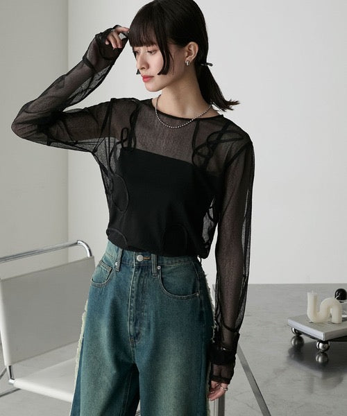 <預訂> JP 日牌FY 細微條紋刺繡透明長T恤|五色入