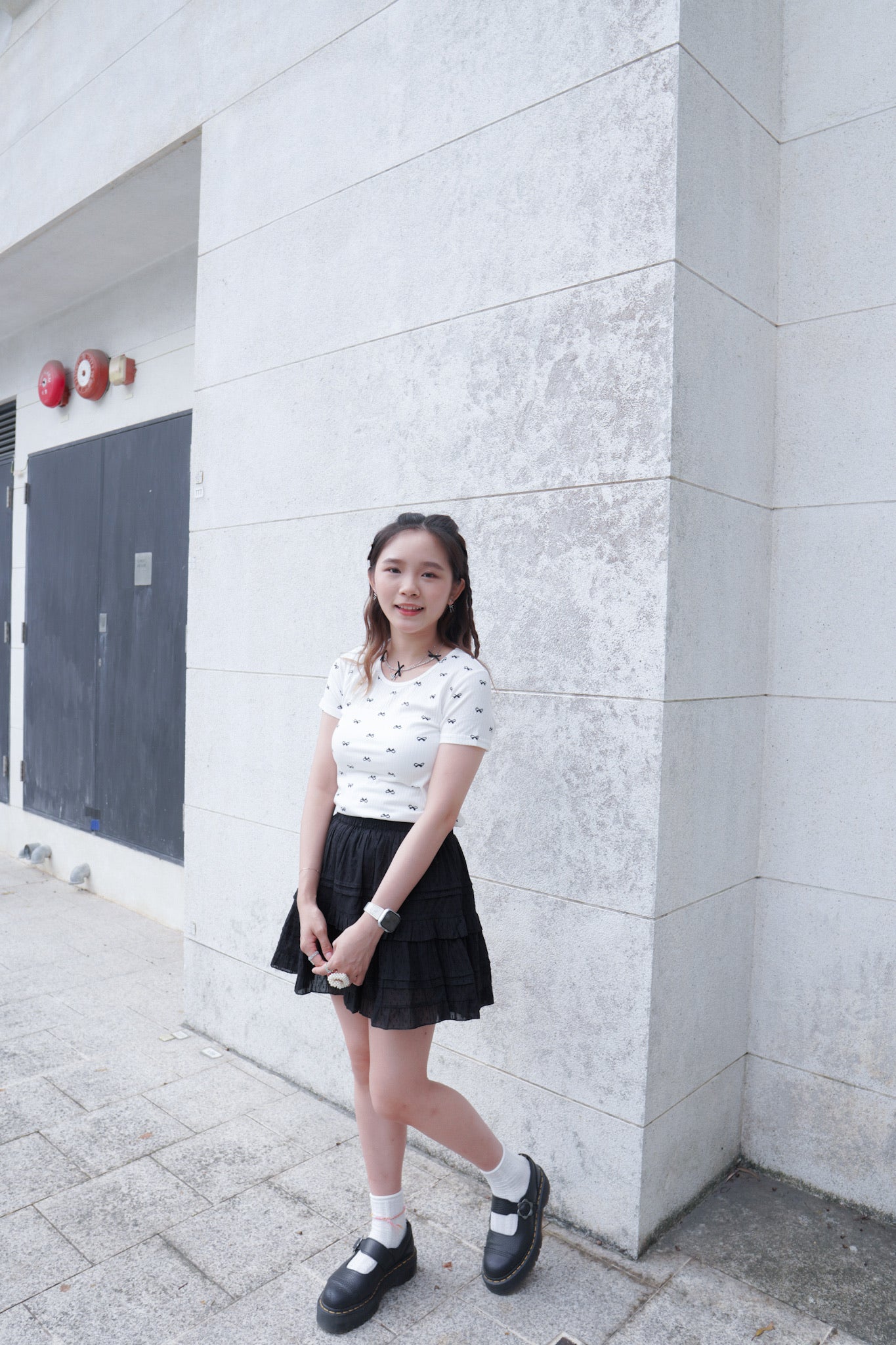 <預訂> 自家製 蝴蝶結印花短袖Crop Top|兩色入