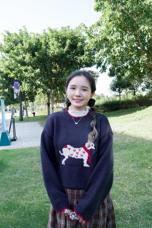 <現貨> 聖誕專屬🎄 可愛小狗長袖針織衛衣|兩色入