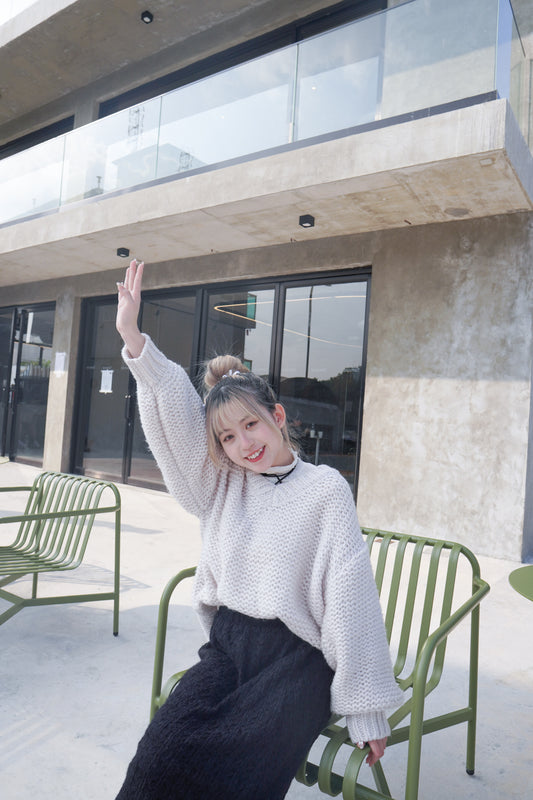 <預訂> JP 慵懶感v領洞洞針織長䄂上衣|兩色入