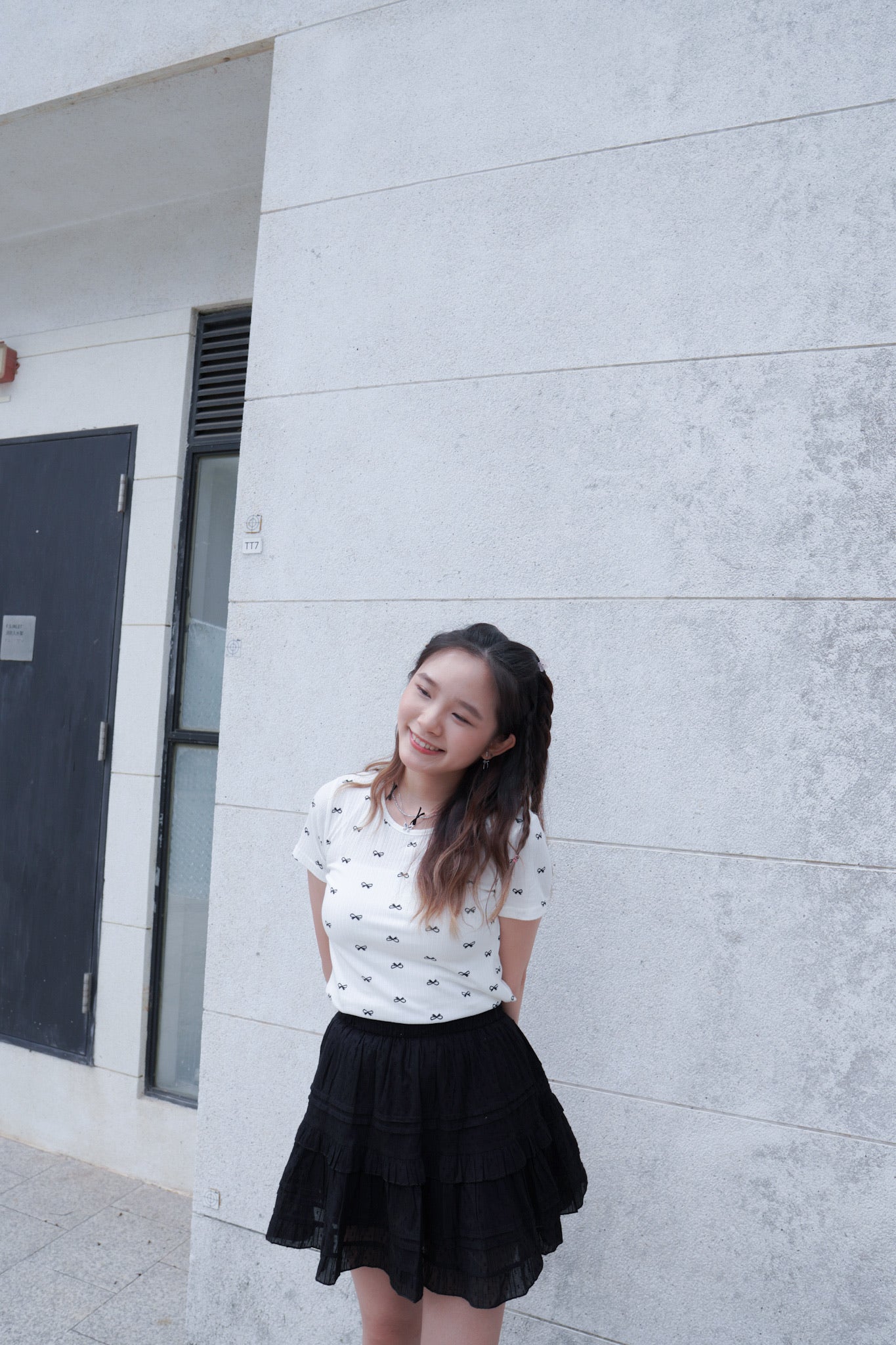 <預訂> 自家製 蝴蝶結印花短袖Crop Top|兩色入