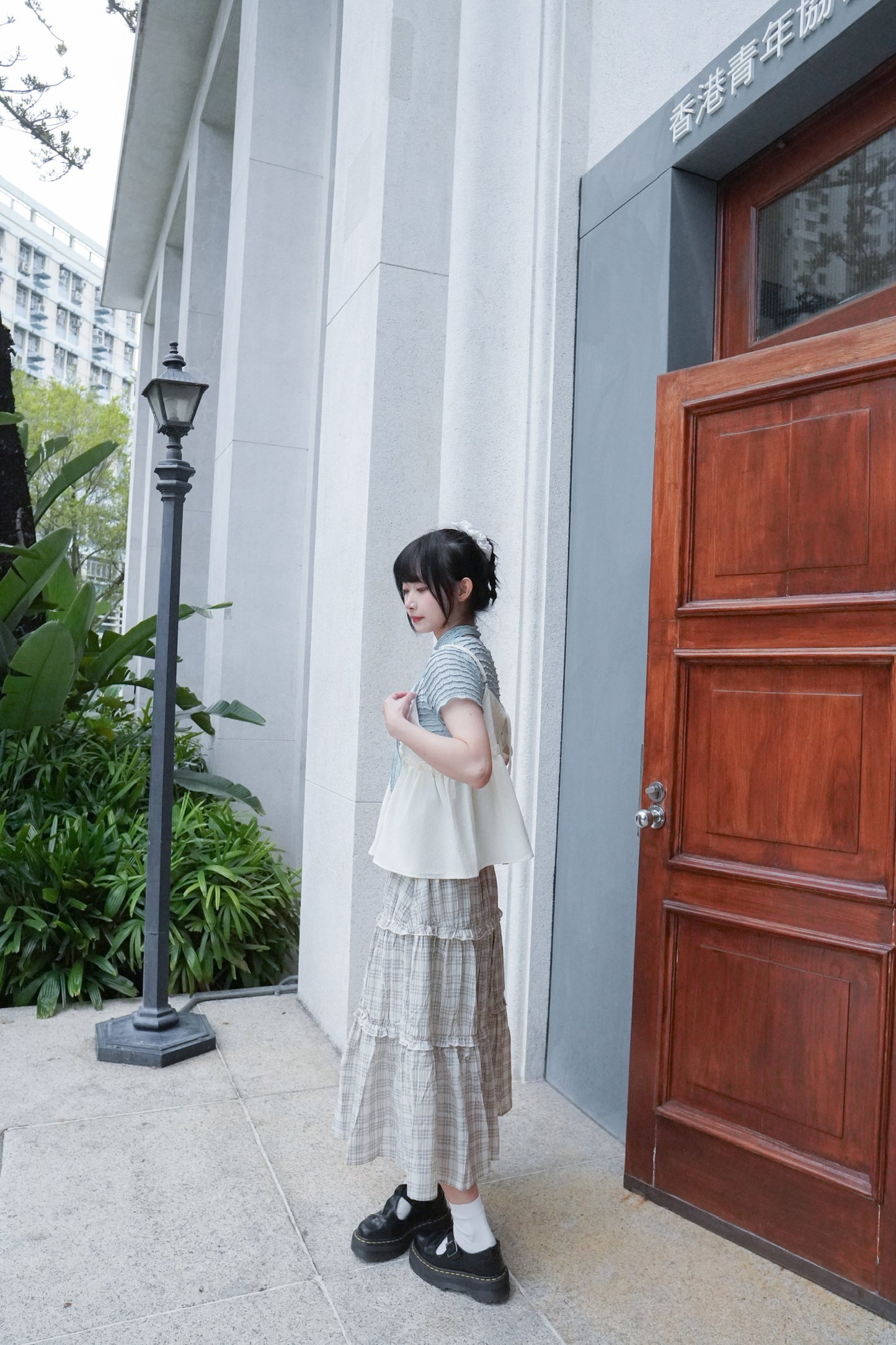 <預訂> 自家製 溫柔ruffle三層格紋半身長裙