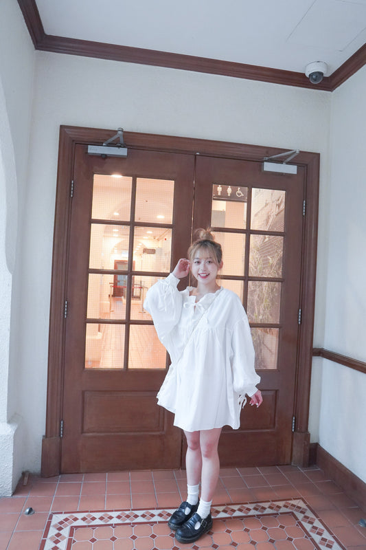 <預訂> 店主生日Pick!荷葉領泡泡束袖迷你連身短裙|兩色入