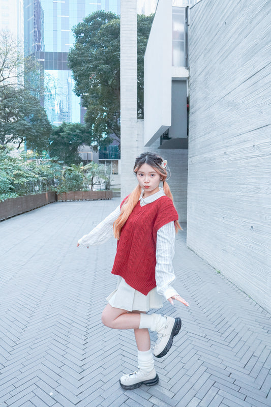 <預訂> 自家製 質量極好 粗麻花針織背心馬甲|兩色入