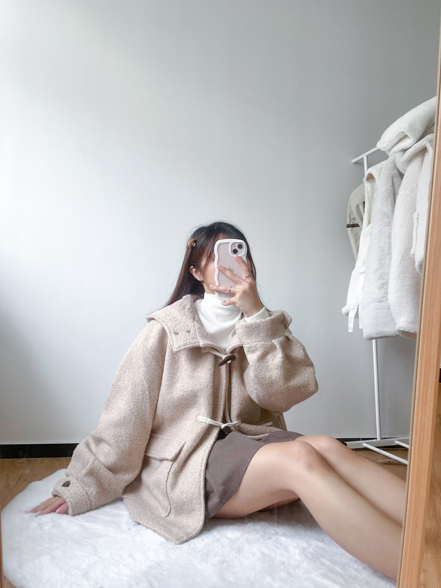 <預訂> 今期首推!粗毛呢牛角扣連帽外套|兩色入