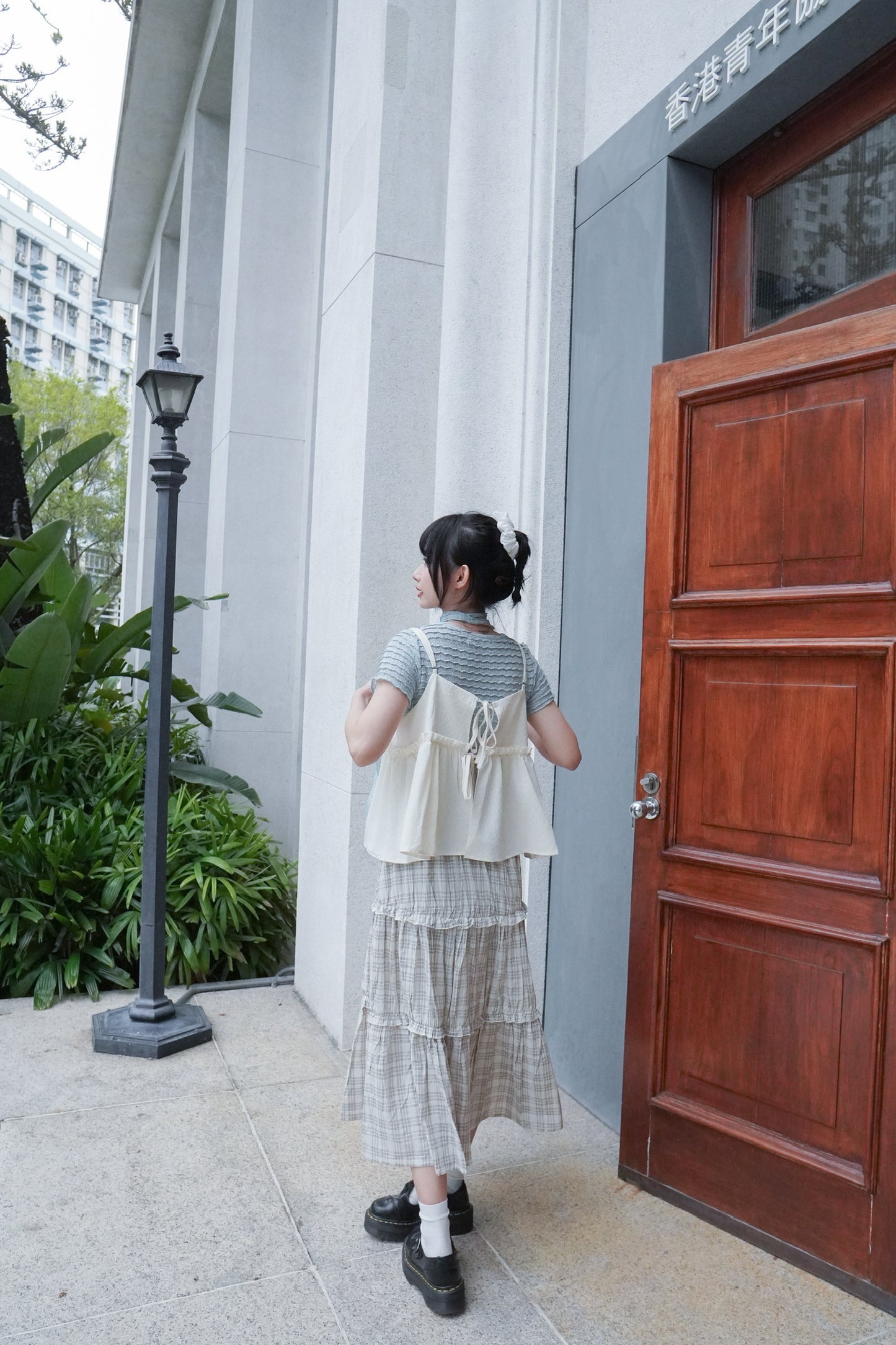 <預訂> 自家製 溫柔ruffle三層格紋半身長裙