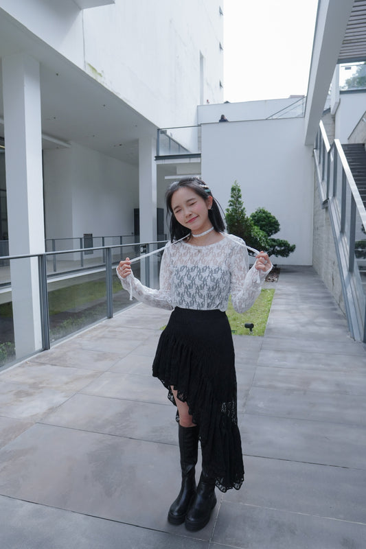 <預訂> JP 蕾絲荷葉邊不對稱半身裙|兩色入