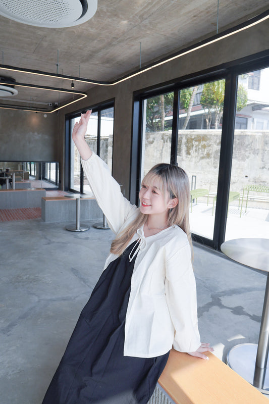 <預訂> 輕便無負擔!棉麻泡泡袖長袖綁帶外套|兩色入