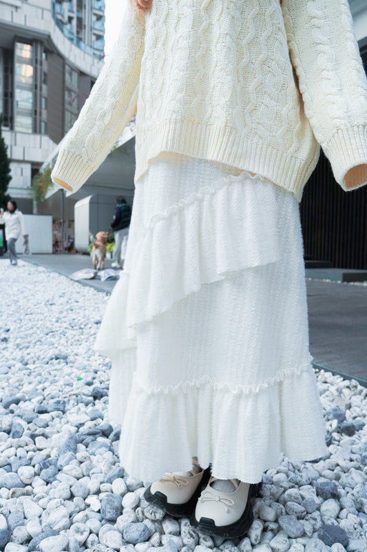 <預訂> 飄逸感滿滿♡不規則蕾絲傘型半身長裙(含內襯)