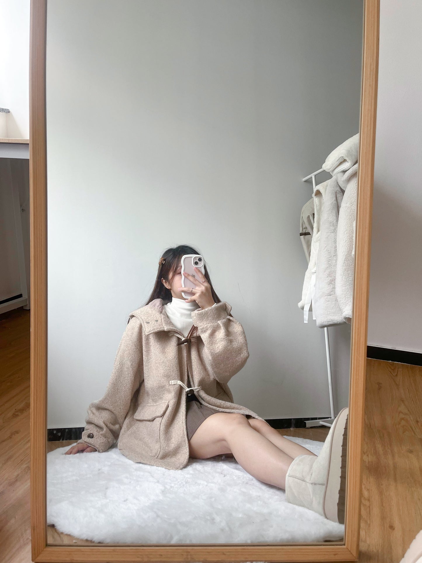 <預訂> 今期首推!粗毛呢牛角扣連帽外套|兩色入
