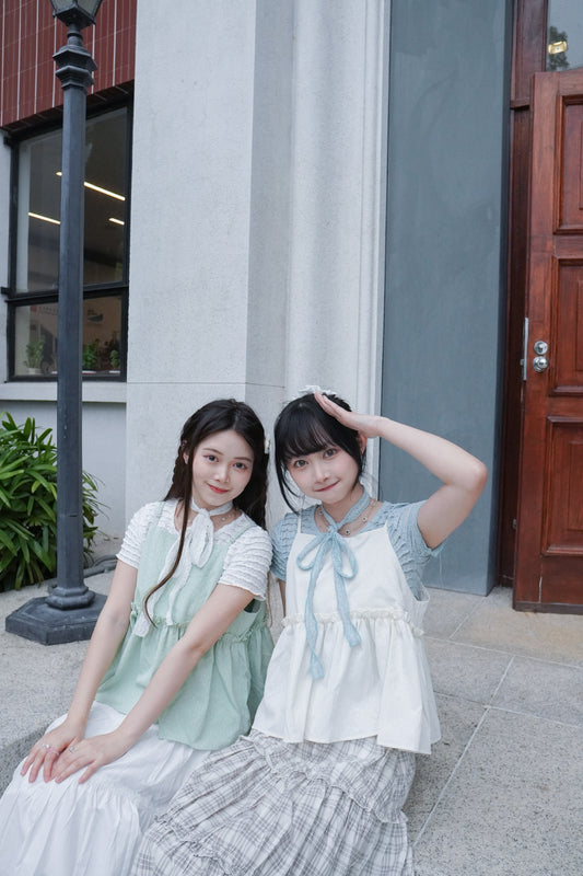 <預訂> 荷葉邊後雙綁帶傘型背心|兩色入