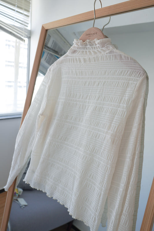 <預訂> 衣櫃必備!褶皺透明Ruffle邊高領內搭打底上衣|五色入