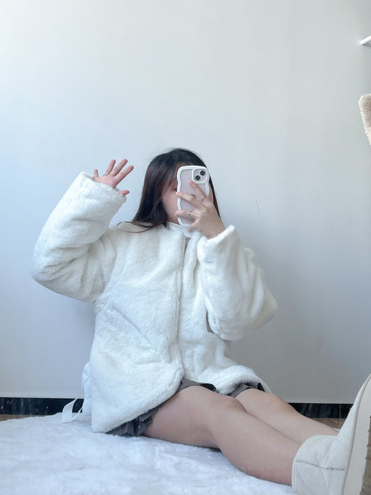 <預訂> 2-Ways 毛茸茸蝴蝶結毛皮背心外套|三色入