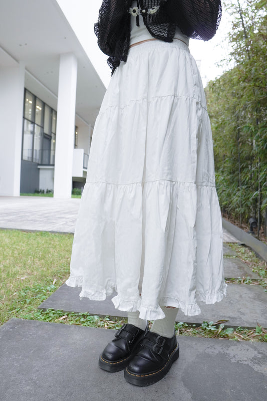 <預訂> 自家製 首推四季OK!飄逸感彈性小白半身長裙