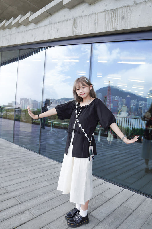 <預訂> 夏日專屬外套!棉麻雙綁帶短袖外套|兩色入