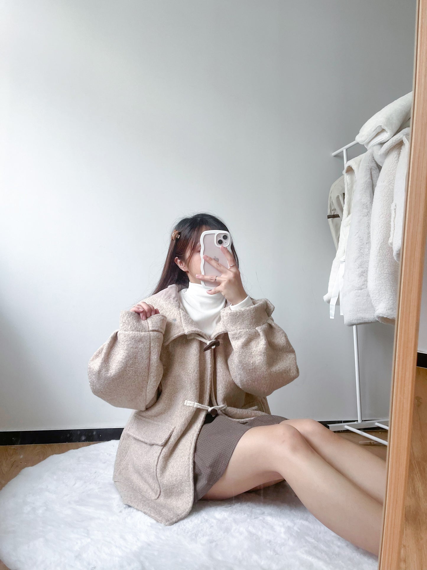 <預訂> 今期首推!粗毛呢牛角扣連帽外套|兩色入