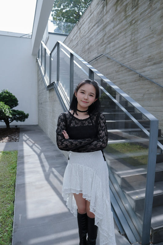 <現貨> JP 蝴蝶蕾絲上衣搭配頸帶|兩色入