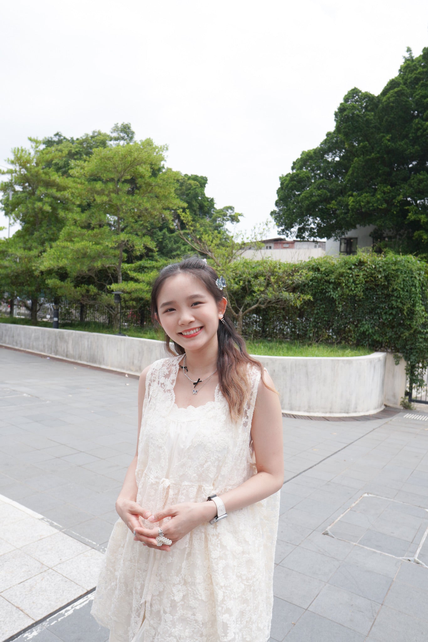 <預訂> 自家製 奶油tone寬鬆綉花疊穿吊帶背心