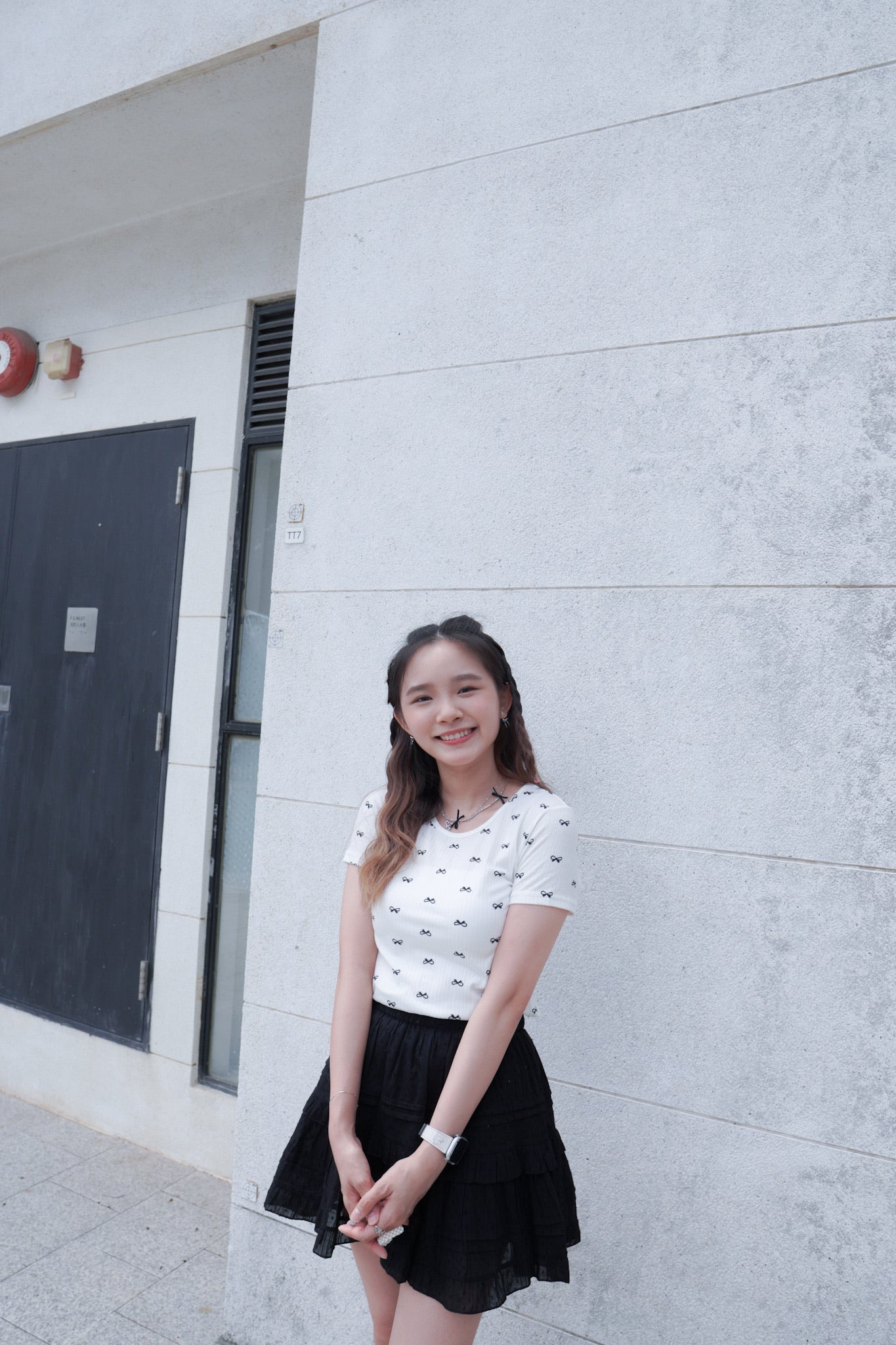 <預訂> 自家製 蝴蝶結印花短袖Crop Top|兩色入