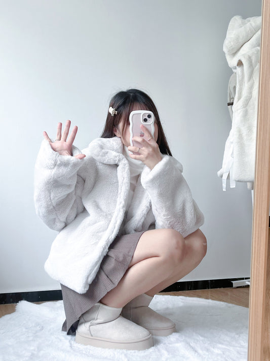 <預訂> CP值超高!保暖毛茸茸圓領毛皮外套|四色入