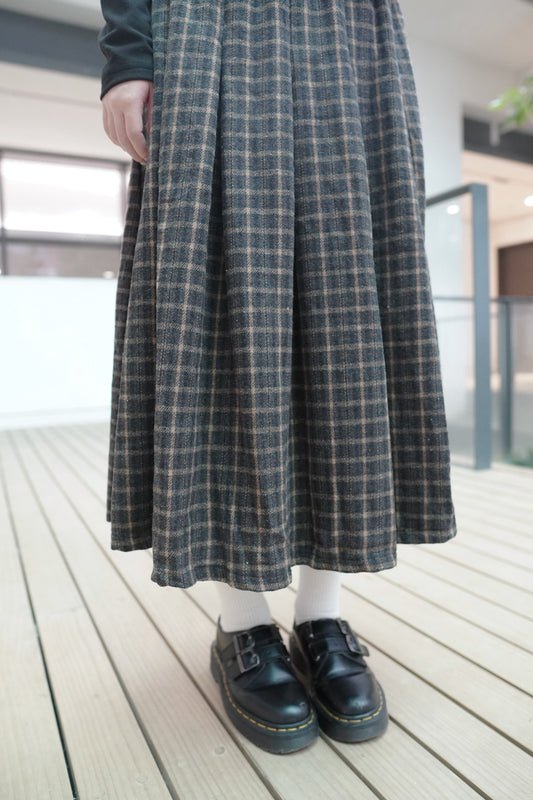 <預訂> 自家製 不易皺!冬日感大地色系彈性格仔拼色半身長裙