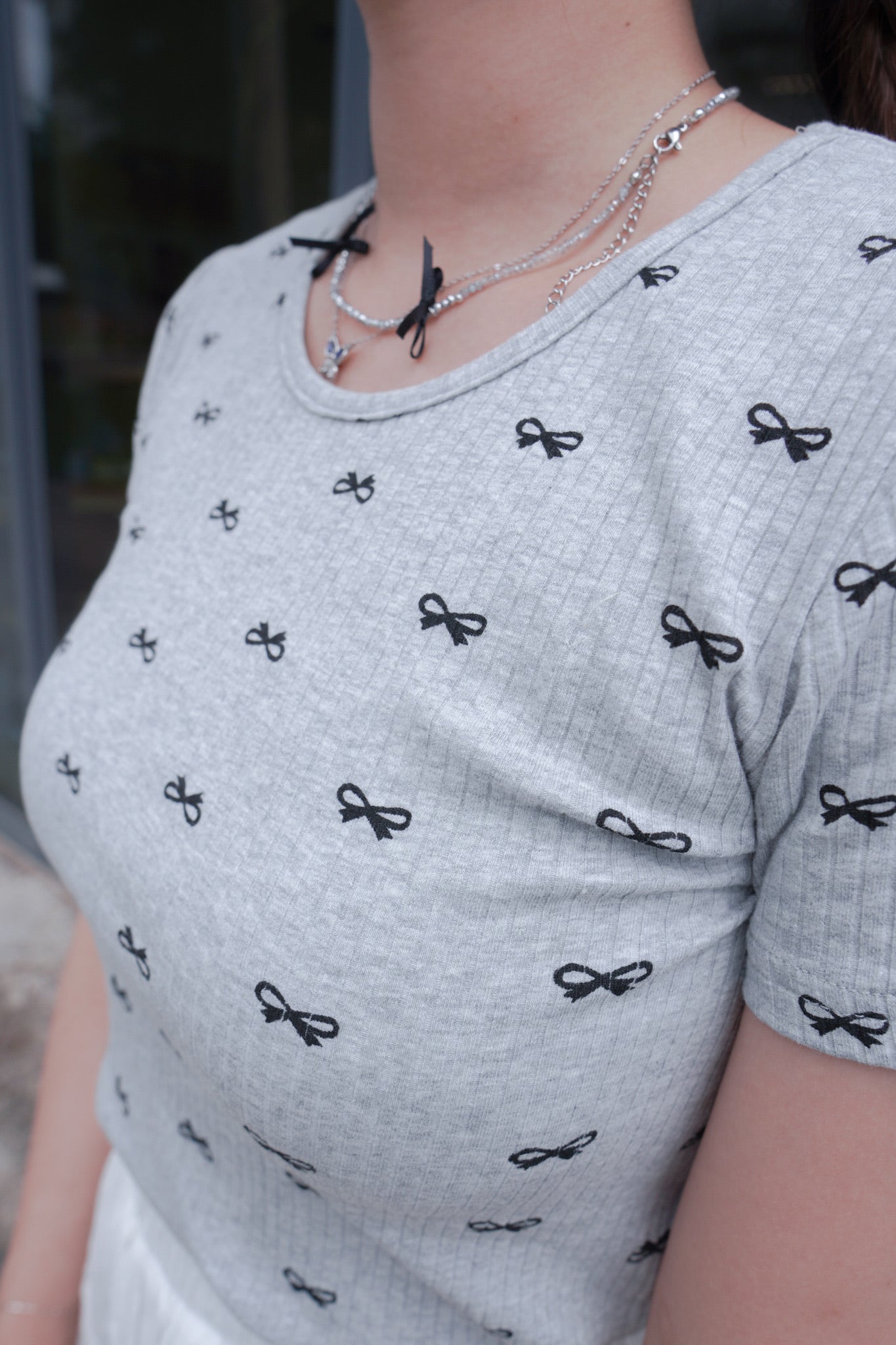<預訂> 自家製 蝴蝶結印花短袖Crop Top|兩色入