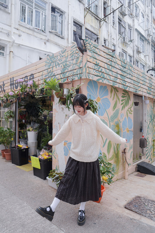 <現貨> 復古直紋碎花半身長裙