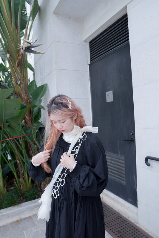 <預訂> 2-Way 雙荷葉邊蝴蝶結綁帶薄紗單肩側 / 斜背袋|三色入