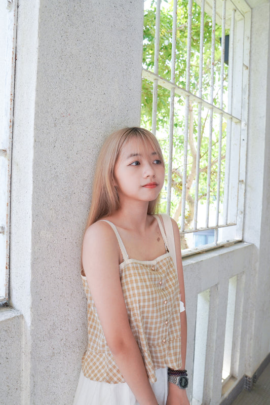 <現貨> 韓系格仔蕾絲拼色吊帶小背心|兩色入