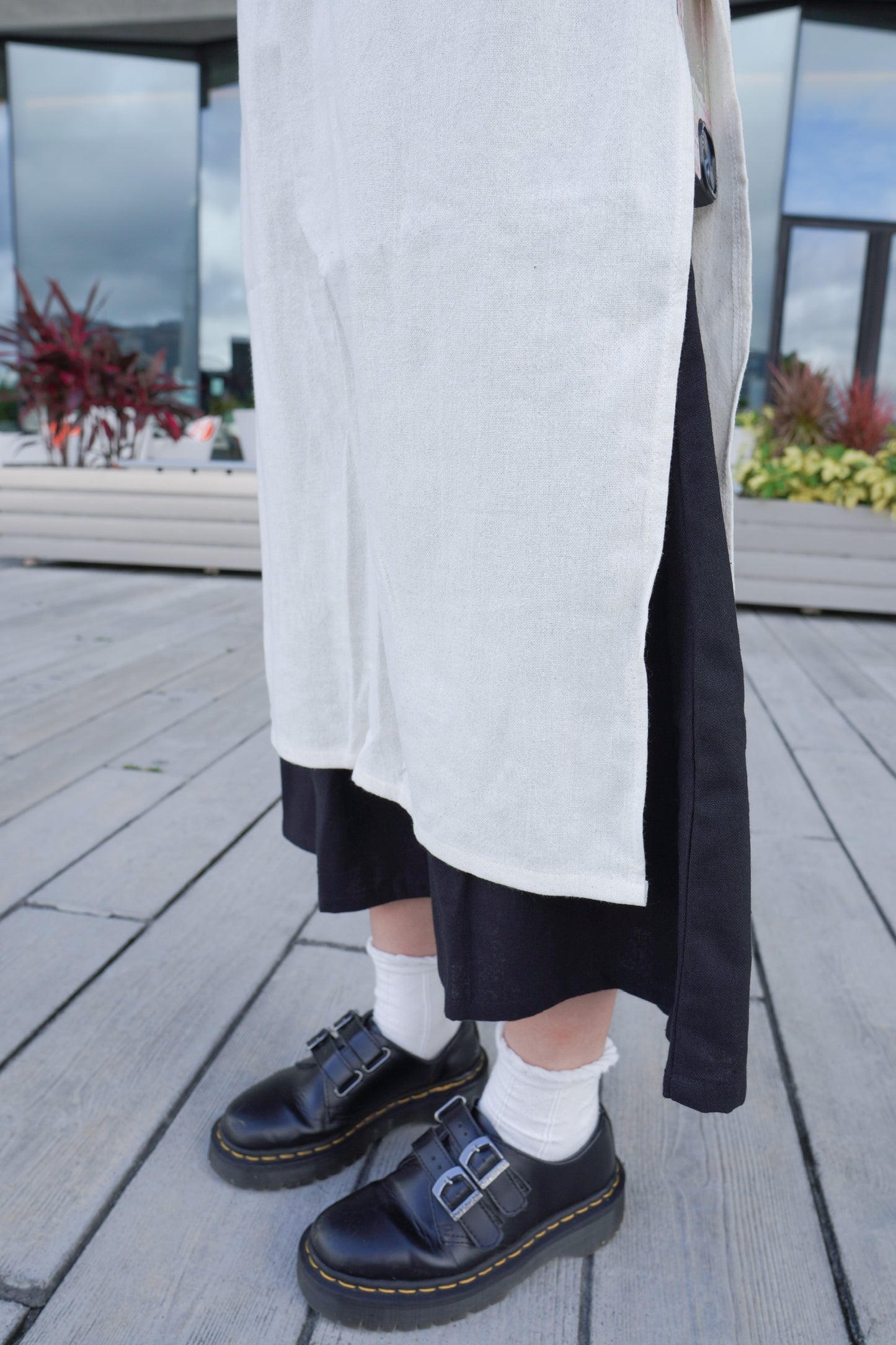 <預訂> 文青滿滿!棉麻短袖開叉綁帶連身長裙外搭|四色入