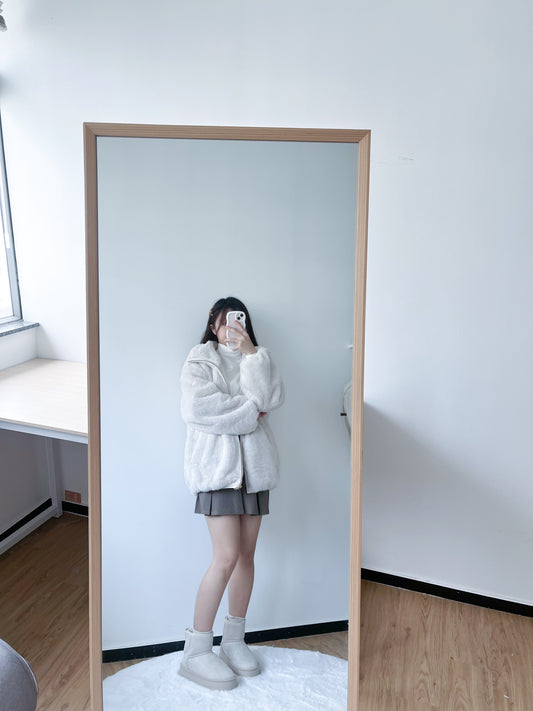 <預訂> 毛茸茸毛皮立領中長款外套|兩色入