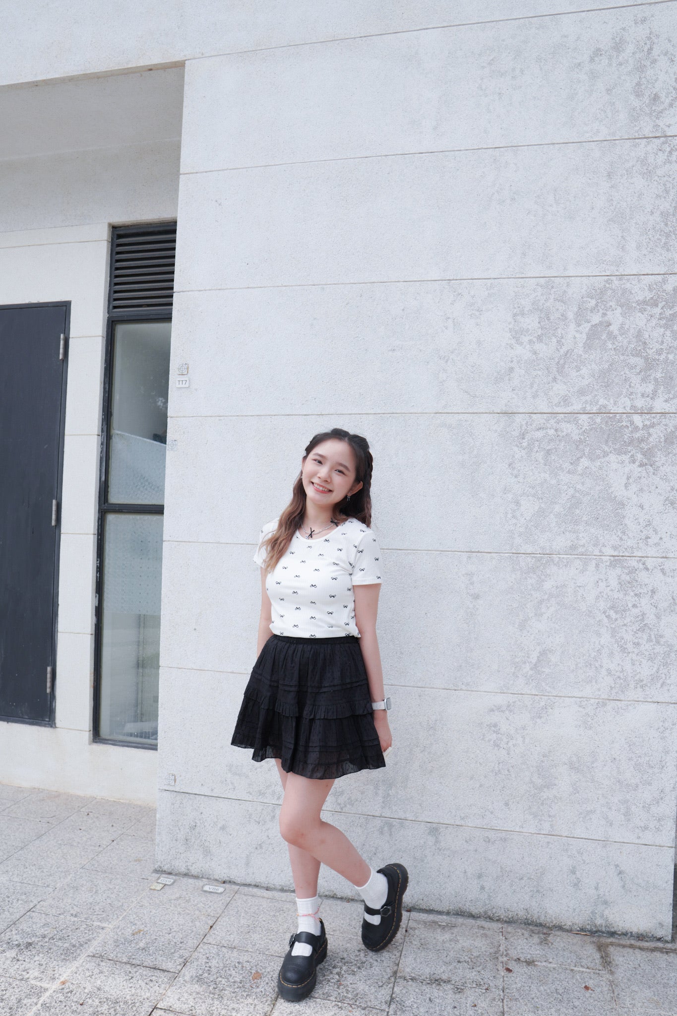 <預訂> 自家製 蝴蝶結印花短袖Crop Top|兩色入