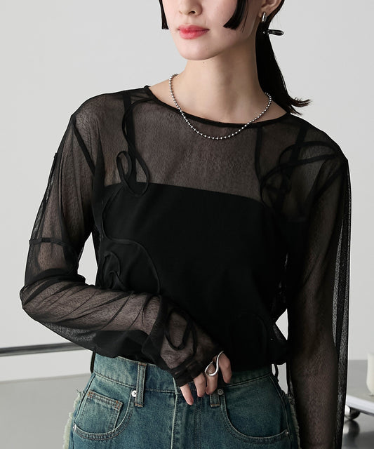 <預訂> JP 日牌FY 細微條紋刺繡透明長T恤|五色入