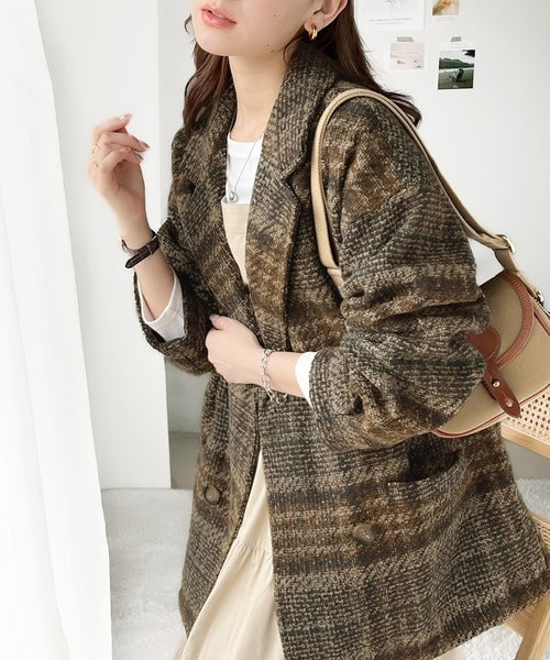 <預訂> JP 大人氣! 日牌CF 復古風雙排扣粗呢格紋大衣|三色入