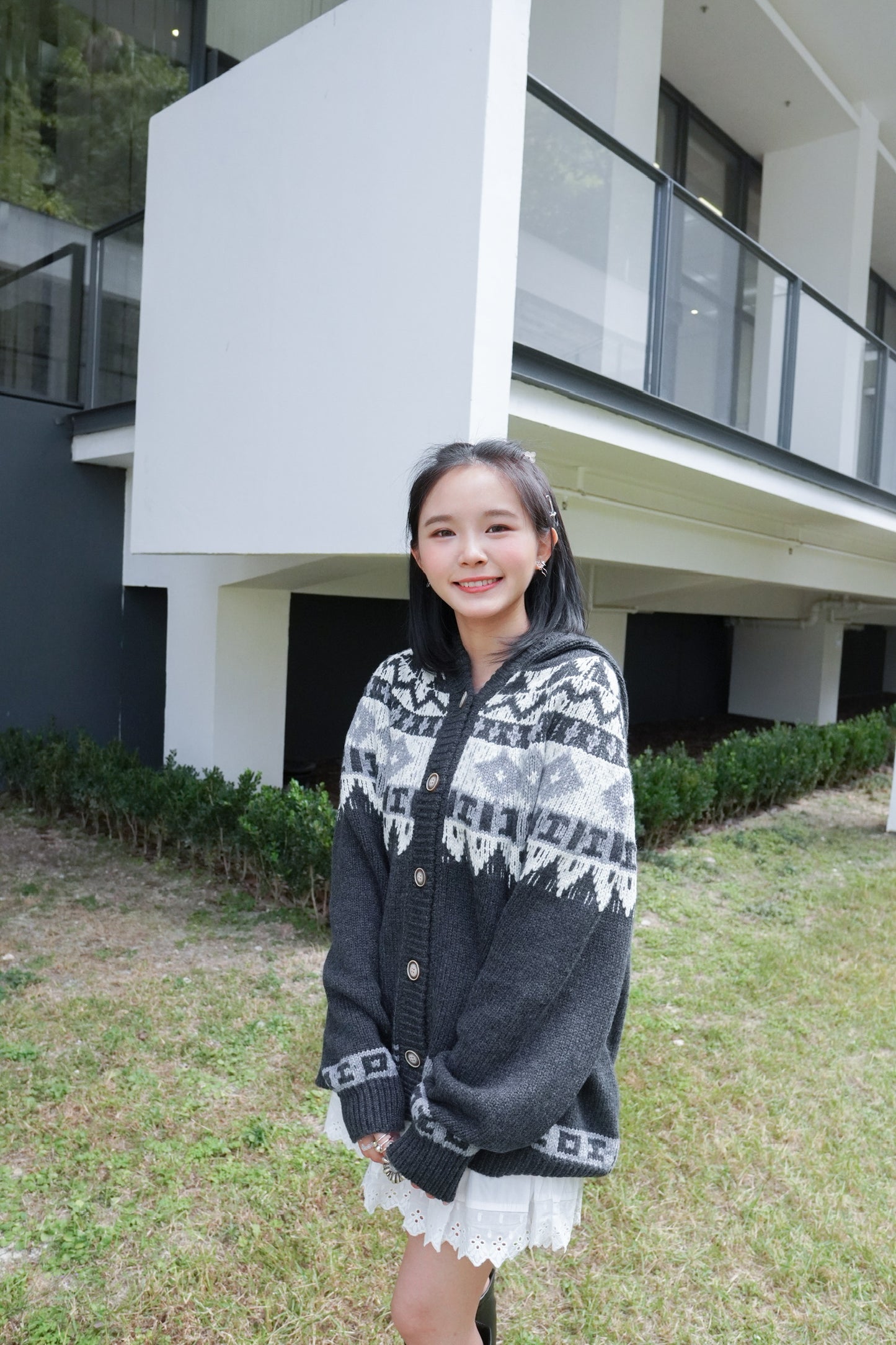 <預訂> 自家製 氛圍感費爾島連帽開胸外套