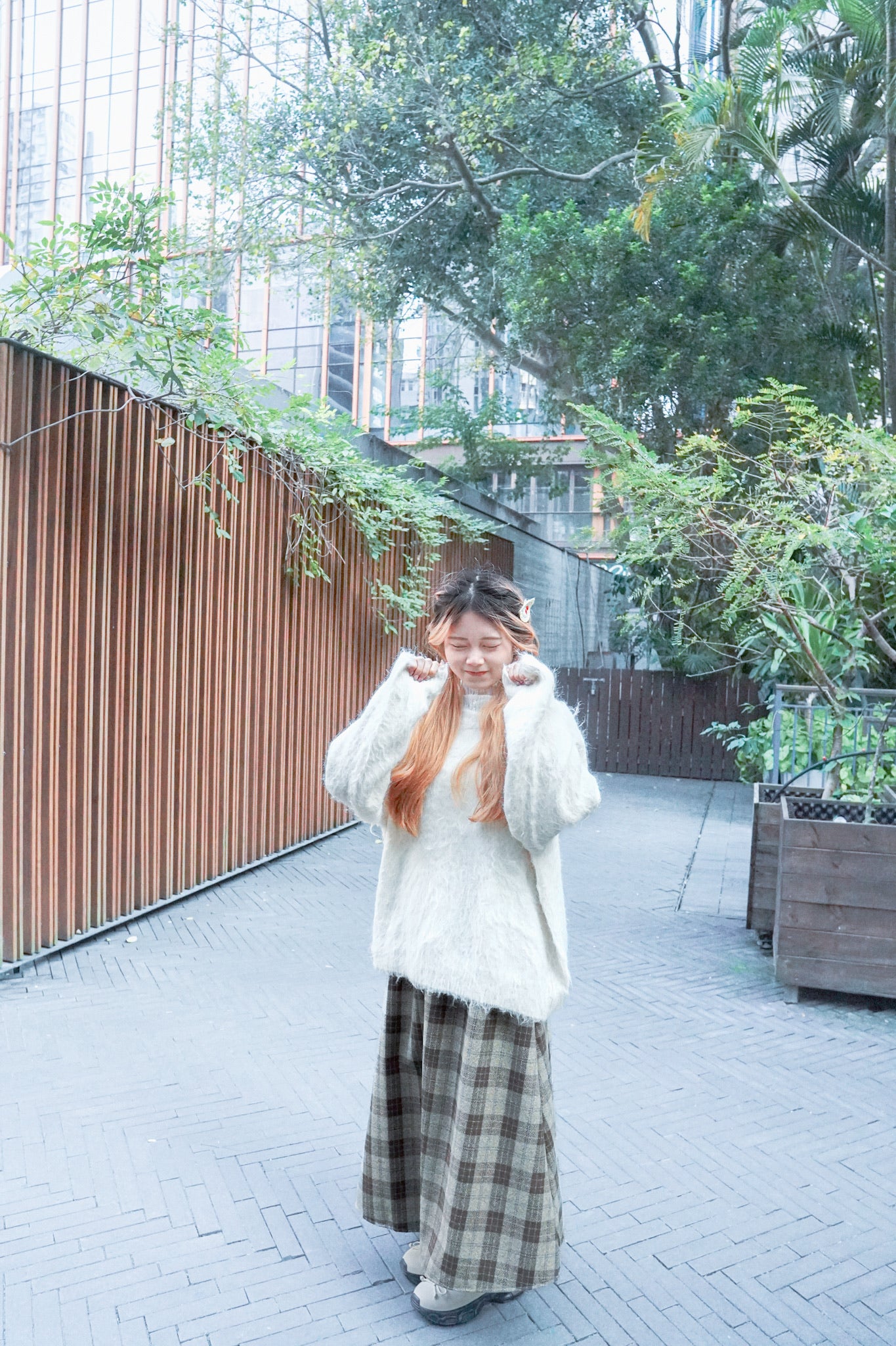<現貨> 冬日專屬♡毛呢格紋半身長裙