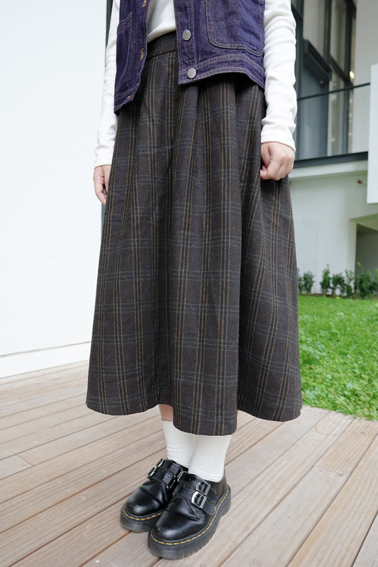 <現貨> 自家製 首推高級冬日感!高質量棉質彈性格仔A字半身長裙