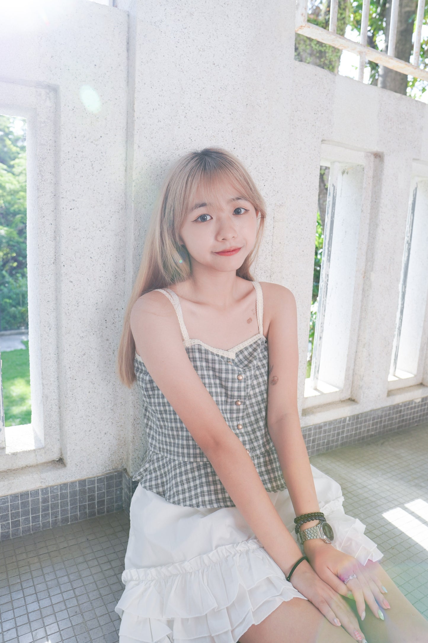 <現貨> 韓系格仔蕾絲拼色吊帶小背心|兩色入