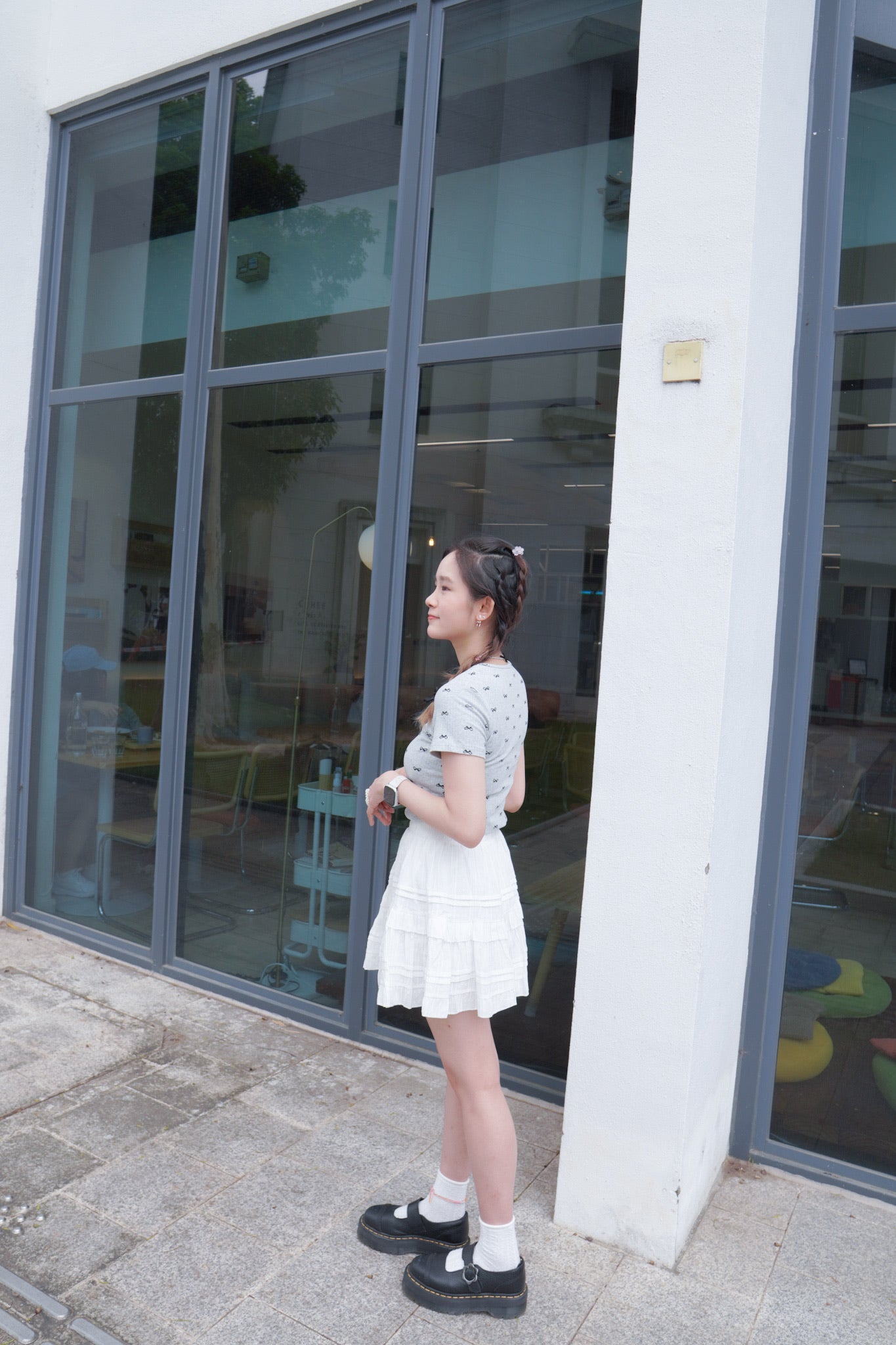 <預訂> 自家製 蝴蝶結印花短袖Crop Top|兩色入