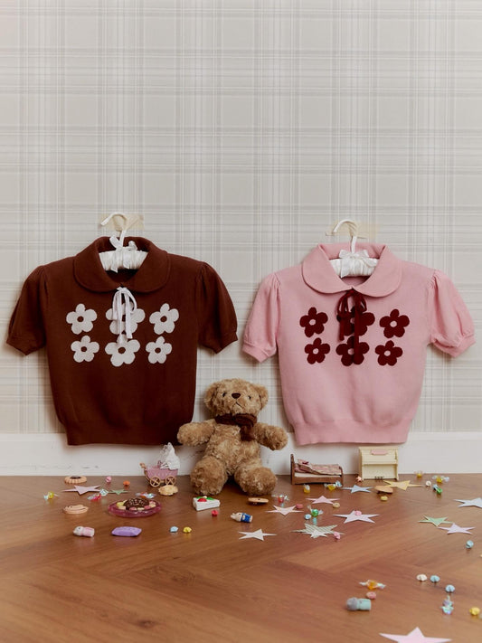 <預訂> 泰國小眾品牌🇹🇭 刺繡花花針織Crop Tee | 兩色入