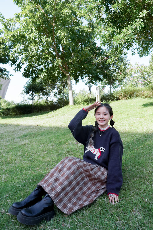 <預訂> 自家製 格紋高腰直筒半身長裙|兩色入