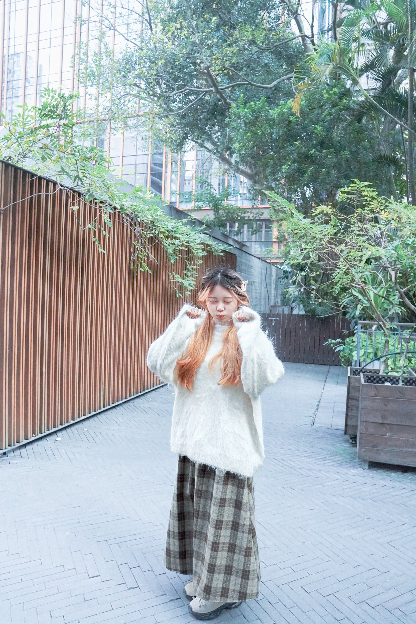 <現貨> 冬日專屬♡毛呢格紋半身長裙