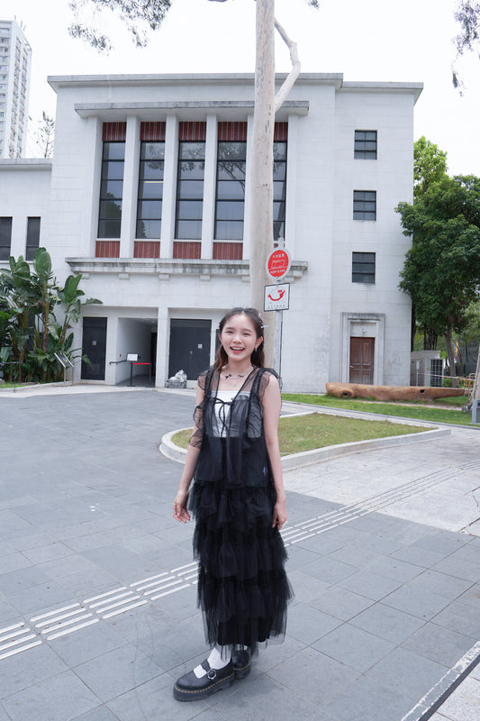 <預訂> 薄紗透透荷葉邊背心疊穿襯衫 | 兩色入