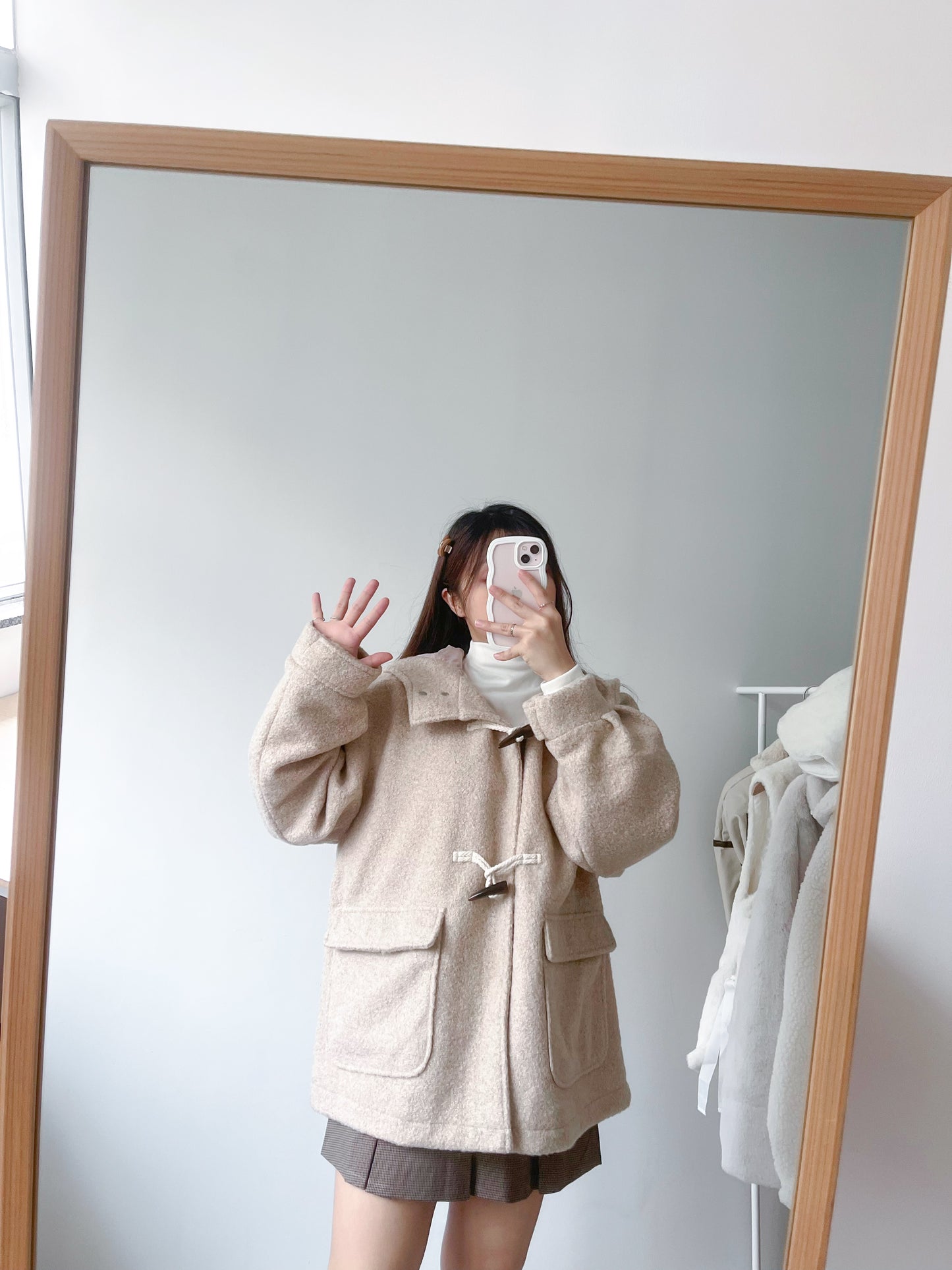 <預訂> 今期首推!粗毛呢牛角扣連帽外套|兩色入