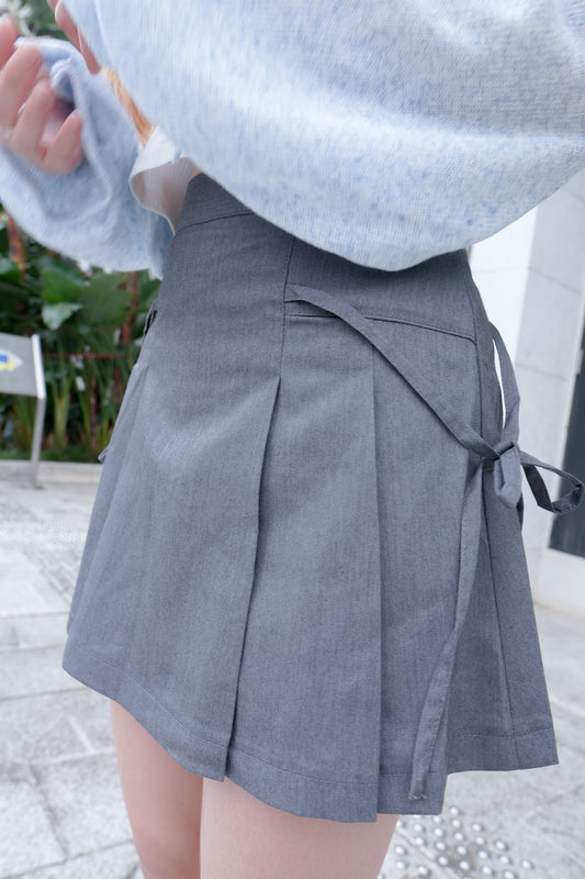 <預訂> 芭蕾風雙綁帶半身短裙(含打底)|兩色入